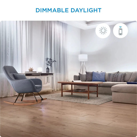 Living room with Motion Activated A21 Daylight LED Smart Bulb You Can Control With Your Voice Or App Hands Free, 100W Equivalent, 14.5W