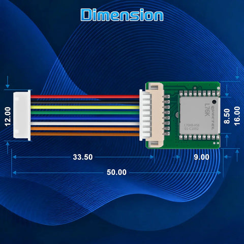 Beast GNSS GPS Module For ESP32 LoRa V4 Mesh Node T114 With L76K Chip shown with dimensions and wiring