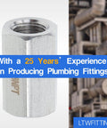 Stainless Steel 316 Pipe Fitting One Eighth Inch Female NPT Coupling For Water And Boat Lines, close-up view