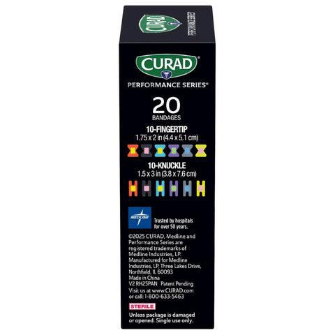 The Real Deal Fingertip And Knuckle Bandages With Extreme Hold Adhesive, Durable Fabric Antibacterial Wound Dressings for Cuts and Scrapes, pack with 20 bandages.