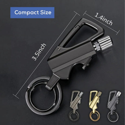 3 In 1 Lighter With Permanent Match Function, Multitool Keychain Bottle Opener, black, shown with dimensions 3.5x1.4 inches