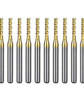 Ten TiN-coated solid carbide end mills, 2.0 mm diameter, 1/8 in shank for PCB milling CNC router bits