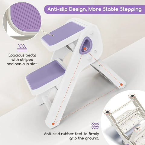 Tough As Nails Foldable Toddler Step Stool For Bathroom Sink And Kitchen Counter Two Step Kids Helper For Potty Training Non Slip Base Effortless Fold Up Kid Sidekick Assistant