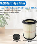 Two Pack Cartridge Filter For Wet Dry Vacs Fits 5 Gallon Through 32 Gallon And Larger Compatible With 17816 9 17816 Vacuum