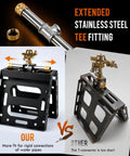 Ultra Tough Rooftop Sprinkler Goes Hard on Wildfire Defense Delivering Badass Coverage up to 3300 Square Feet showing stainless steel tee fitting.