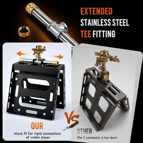 Ultra Tough Rooftop Sprinkler Goes Hard on Wildfire Defense Delivering Badass Coverage up to 3300 Square Feet showing stainless steel tee fitting.