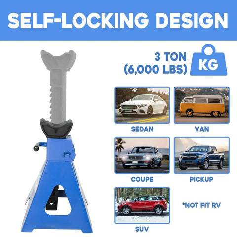 Beefy 3 Ton Steel Automotive Jack Stands With Adjustable Height 11.4 To 16.8 Inches Car Lift Stands for garage or shop