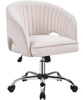 Cute Velvet Desk Chair With Wheels For Home Office Vanity And Study, Upholstered Swivel Armchair With Tufted Barrel Back In Cream
