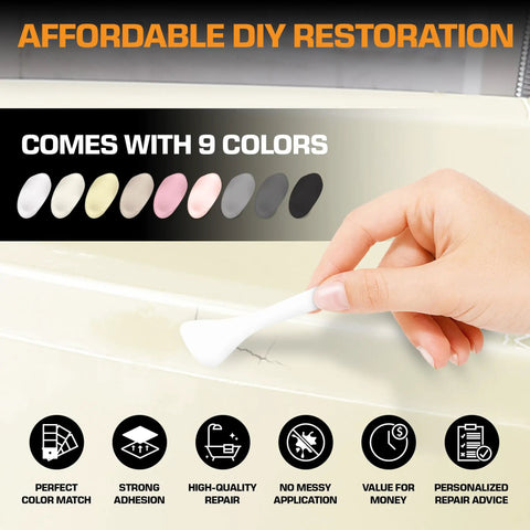Hand using Bathtub Repair Kit For Fiberglass Acrylic And Porcelain Sinks And Tubs Fix Chips Cracks And Dents Like New Any Color