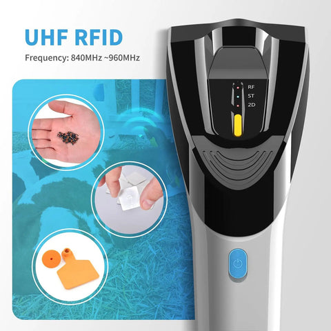 Wireless Hybrid RFID And 2D Barcode Scanner With UHF RFID Reader Bluetooth Scan shown with RF 2D selector