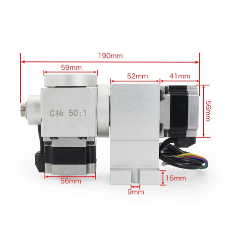 Boss Level Cnc Indexing Head With Rad 4Th 5Th Axis Rotary Drive And Smooth Ac Angle Tweaks Heavy Duty Aluminum Alloy Frame on side view with dimensions