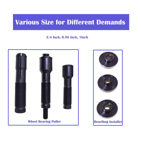Alltooetools wheel bearing removal/installation kit with 3 pullers and 3 installers for 3/4, 0.98, 1 in bearings