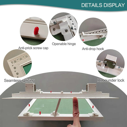 Openable hinge and anti-drop hook of Slick Hidden Ceiling Access Panel, Heavy Duty Aluminum Gypsum Service Door details.