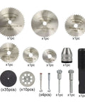 Pro Grade Diamond Cutting Discs Set For Metal And Stone, 31pc Wheel Kit with various disc sizes and shank adapters for tools