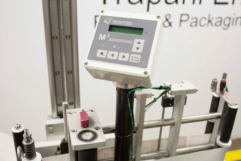 Heavy Duty Compact Modular Label Applicator Built Tough For Relentless Shifts Runs Smooth And Places Labels On Point Daily With Zero Hassle Or Unnecessary Downtime For Factory Floors control panel close-up with buttons and display.