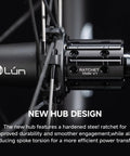 Close-up of the new hub design on Gravel Road Carbon Wheelset 700C Ultralight Disc Clincher Tubeless Ready 35mm Or 45mm Depth.