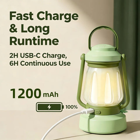Kids Lantern With 4 Color Dimmable Lights And USB C Charging shown charging with USB-C cable and battery capacity text.