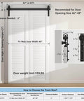 52 Inch Bi Folding Barn Door Hardware Track Kit With Side Mounted Black Rollers for Double 24 Inch Bifold Doors installed view