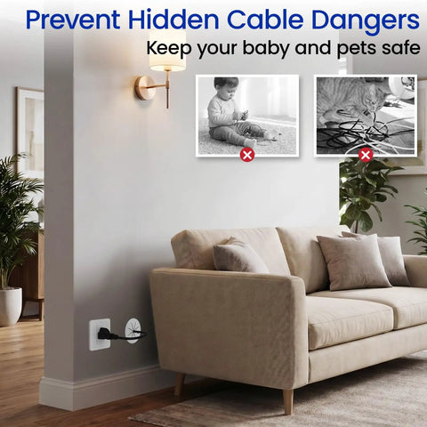 Living room with sofa demonstrating In Wall Cable Management Kit For TVs And Home Theaters Two Pack With 2-3/8 Inch Hole Grommets