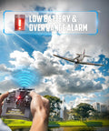 Brushless RC Plane With 4 Channel Remote Spitfire Fighter RTF Gyro Stabilizer flying outdoors with low battery alarm.