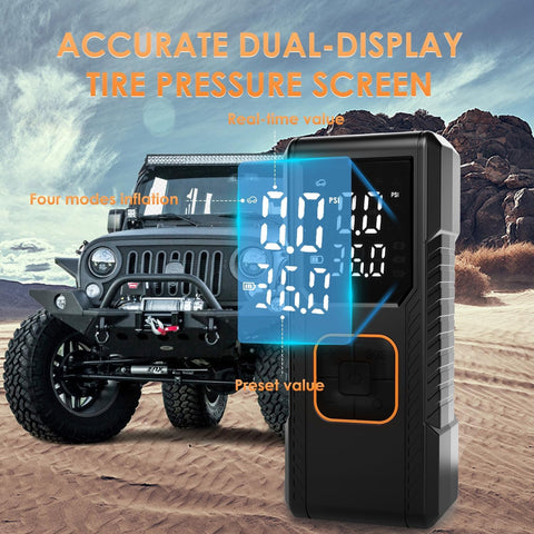 Cordless Tire Inflator Air Compressor With Digital Pressure Gauge Ultra Fast 150 PSI Portable Pump dual-display