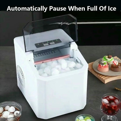 Snap This Ultra Fast Countertop Ice Maker Onto Any Shelf And Pull Out Chilled Bullet Cubes In Minutes with a transparent lid and ice.