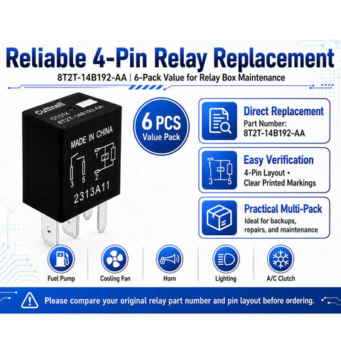 Six Pack 12V 40A 4 Pin Automotive Relay Replacement For 8T2T 14B192 AA And FoMoCo Style Units O101K Compatible Durable Auto Relay For Cars Trucks And SUVs, 6-pack relay box