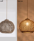 Awesome Hand Woven Rattan Pendant Light With 13.7 Inch Round Basket Shade Boho Style Hanging Lamp for Warm Ambiance
