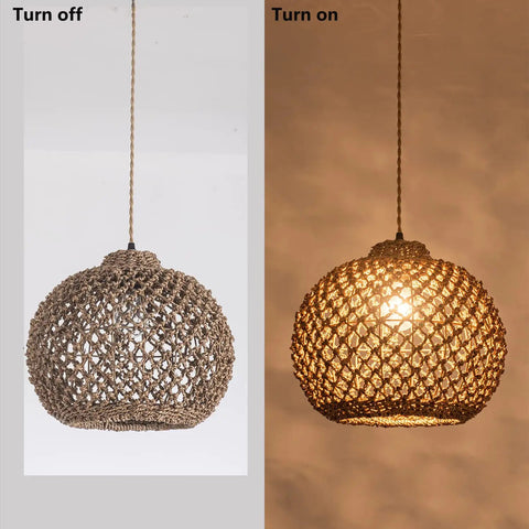 Awesome Hand Woven Rattan Pendant Light With 13.7 Inch Round Basket Shade Boho Style Hanging Lamp for Warm Ambiance