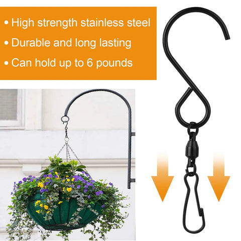 12 Pack Swivel S Hooks For Wind Spinners Stainless Steel Rustproof Outdoor Garden Hardware Heavy Duty Black Hanging Clips for hanging planters.