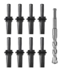 Heavy Duty Rock Splitting Wedges With Rotary Hammer Drill Bit Tough As Nails Steel Build For Concrete Breaking And Demolition Jobs Set of nine steel wedges and one drill bit.