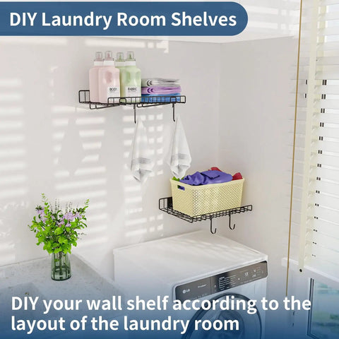 2 Pack Heavy Duty Wall Shelves For Garage And Home Mounts Steel Floating Shelves With Mesh Rack 80 lb total load in laundry room