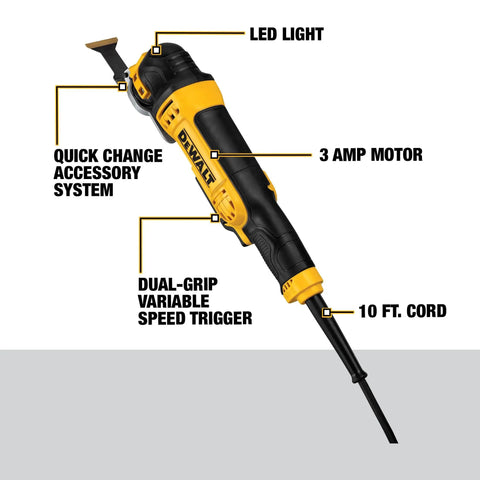 Oscillating Multi Tool Kit With 3 Amp Motor Dual Grip Variable Speed Trigger Quick Change System with LED light and 10 ft cord