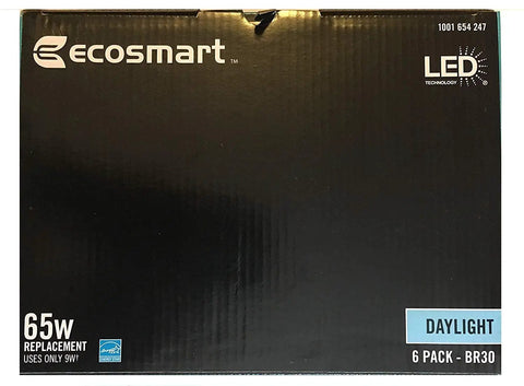 Box of 65W Equivalent Dimmable BR30 LED Light Bulb, 685 Lumens, 5000K Daylight, 9W Low Power, 6-Pack