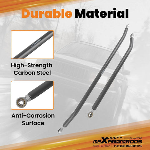 Beefed Up Steering Kit With Adjustable Heim Joints For Cherokee XJ, Grand Cherokee ZJ, Comanche MJ, Wrangler TJ And LJ With 2.5 Inch Lift Upgrade For Off Road Toughness, Precise Steering And Smooth Handling, carbon steel steering bars