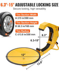 Tough As Nails Heavy Duty Wheel Lock Clamp For Trailers And Vehicles adjustable for 6.3-15 inch tires, shown with dimensions.