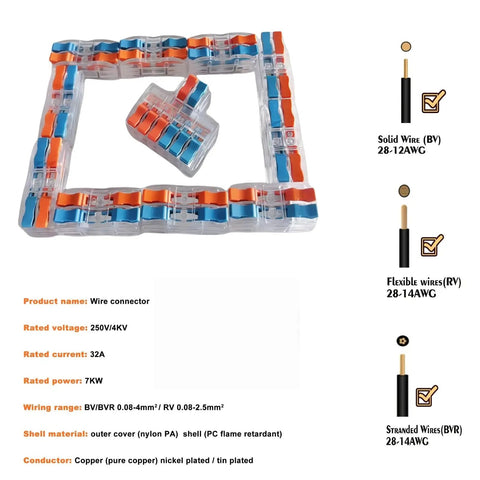 Lever Wire Connectors Kit, Tool-Free Quick Push-In Splice Connectors For Lighting Fixtures, 30-Pack with 2In2Out to 2In5Out