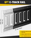 Close-up of 5ft E-Track rail from Heavy Duty E Track Cargo Tie Down Kit With Four Five Foot Rails Four Two Inch By Ten Foot Ratchet Straps