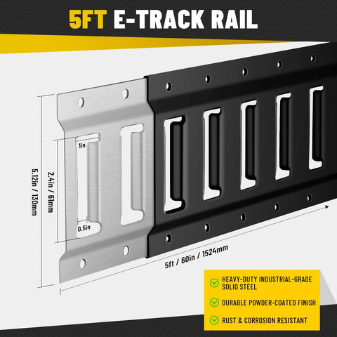 Close-up of 5ft E-Track rail from Heavy Duty E Track Cargo Tie Down Kit With Four Five Foot Rails Four Two Inch By Ten Foot Ratchet Straps