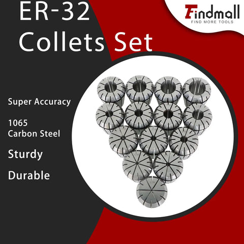 ER32 Collets Set 14 Piece Pro Grade High Accuracy Machinist Kit for Milling and CNC 1065 Carbon Steel Display
