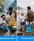5 Gallon Collapsible Bucket With Handle For Camping Car Wash Beach Gardening RV Laundry And Emergency Prep in river and fishing scenes