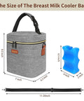 Grab And Go Insulated Breastmilk Cooler Bag Fits Four Nine Ounce Bottles Leakproof Travel Storage, 8.5x7 inches, grey design.