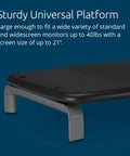 Adjustable Gray Ergonomic Monitor Stand With Three Height Settings Holds Up To Forty Pounds Laptop And PC Riser showing sturdy platform for monitors.
