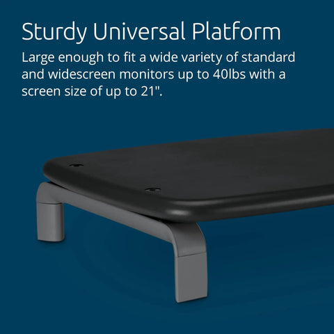 Adjustable Gray Ergonomic Monitor Stand With Three Height Settings Holds Up To Forty Pounds Laptop And PC Riser showing sturdy platform for monitors.
