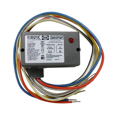 Enclosed Pilot Relay RIBU1C, 10 Amp SPDT With 10-30 VAC/DC/120 VAC Coil showing detailed wiring and label