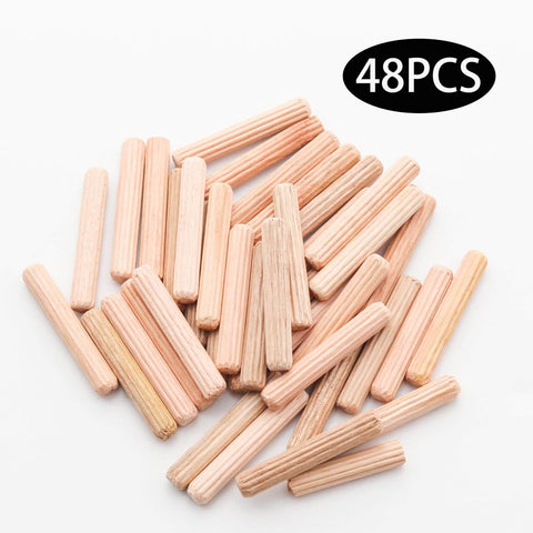 48 Pieces Wood Dowel Pins 5mm By 30mm Fluted Beveled Ends Dowels for Shelf Support and Woodworking Durable Hardwood Pegs