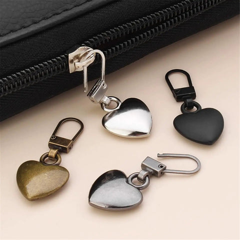 Multicolor Heart Shaped Zipper Pull Replacement Kit For Backpacks Coats Jackets Pants And Luggage 5Pcs metal zipper fixer on bag.