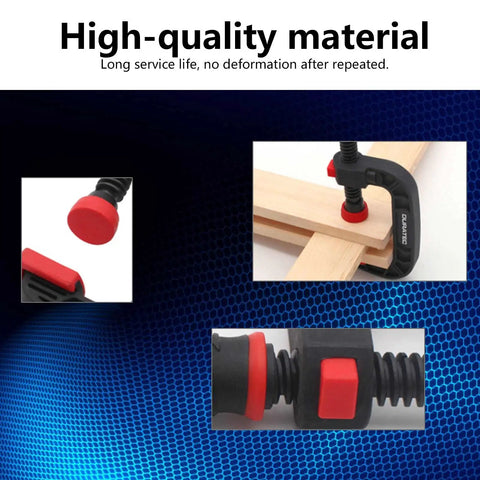 G Clamp Woodworking Tool With Quick Adjustable Movable Jaw For DIY Woodworking And Carpentry Projects 2 Inch Opening 50mm Soft Grip Holding Clamp showing red padded jaw and screw