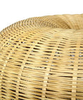 Close-up of Handwoven Wicker Donut Pendant Lamp In Natural Brown 23 Inch Diameter Ceiling Light With Adjustable Cord Up To 71 Inches