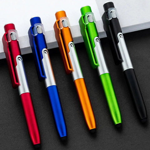 5 Must-Have Multifunctional Ballpoint Pens With 4-In-1 Writing, LED Light, Foldable Phone Stand, Smooth Fast-Dry Ink, Smudge-Resistant, Clip On Pocket Or Notebook, Lightweight Desk Accessory Gift, five colored pens